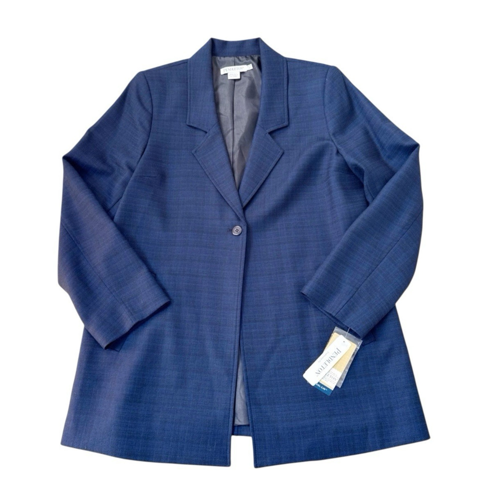 Pendleton Blazer Virgin Wool Career Blue Plaid Classic Womens Size 14 Petite New
